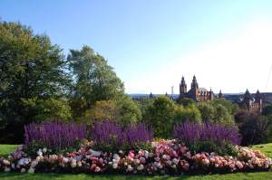 View from the Hunterarian: overlooking Kelvingrove Park and the Kelvingrove Art Gallery and Museum